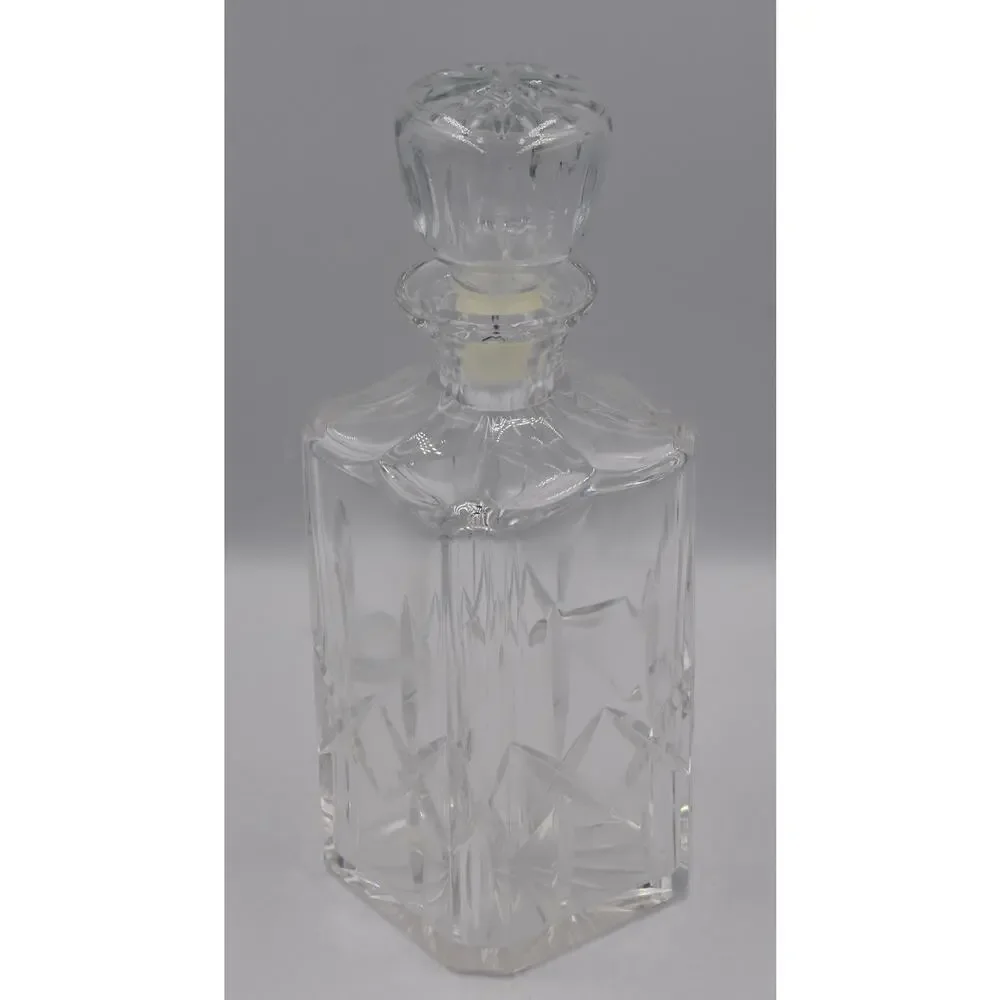 Vintage Signed Atlantis Miguel Crystal Square Whiskey Bourbon Decanter Barware